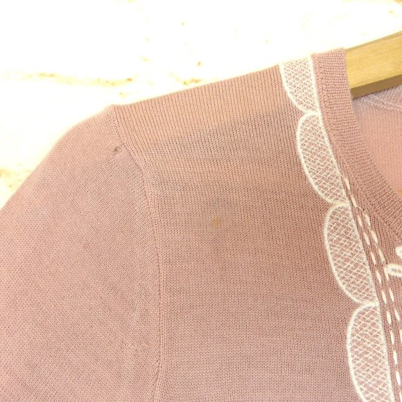 J. Crew Embroidered 100% Merino Wool Sweatshirt Womens S Pink Style A2201 FLAWS - Picture 3 of 14